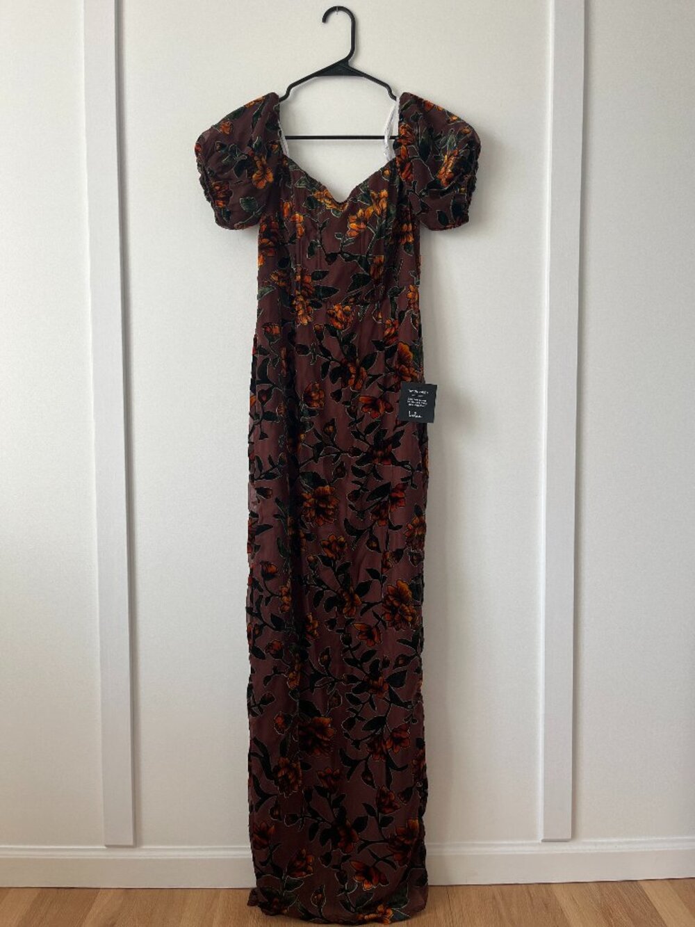 Lulu's Plum Purple Floral Print Maxi Short Sleeve Dress Size Small